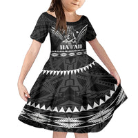 Personalised Hawaii Happy King Kamehameha Day Family Matching Short Sleeve Bodycon Dress and Hawaiian Shirt Kakau Pattern LT05 Daughter's Dress Black - Polynesian Pride