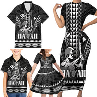 Personalised Hawaii Happy King Kamehameha Day Family Matching Short Sleeve Bodycon Dress and Hawaiian Shirt Kakau Pattern LT05 - Polynesian Pride