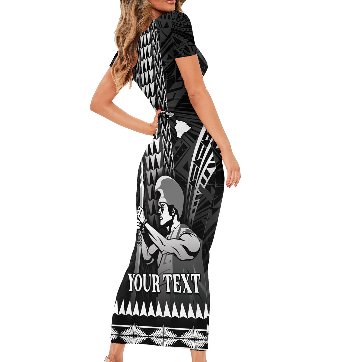 Personalised Hawaii Happy King Kamehameha Day Family Matching Short Sleeve Bodycon Dress and Hawaiian Shirt Kakau Pattern LT05 - Polynesian Pride