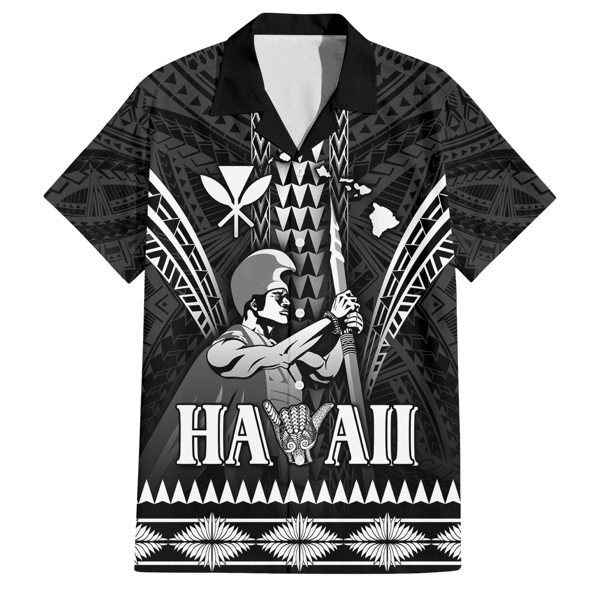 Personalised Hawaii Happy King Kamehameha Day Family Matching Tank Maxi Dress and Hawaiian Shirt Kakau Pattern LT05 Dad's Shirt - Short Sleeve Black - Polynesian Pride