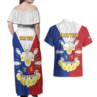 Personalised Philippines Independence Day Couples Matching Off Shoulder Maxi Dress and Hawaiian Shirt Maligayang Araw ng Kalayaan Filipino Carabao LT05 - Polynesian Pride