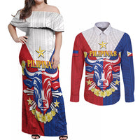 Personalised Philippines Independence Day Couples Matching Off Shoulder Maxi Dress and Long Sleeve Button Shirt Maligayang Araw ng Kalayaan Filipino Carabao LT05 Red - Polynesian Pride