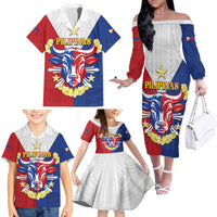 Personalised Philippines Independence Day Family Matching Off The Shoulder Long Sleeve Dress and Hawaiian Shirt Maligayang Araw ng Kalayaan Filipino Carabao LT05 - Polynesian Pride