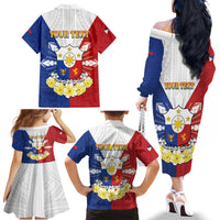 Personalised Philippines Independence Day Family Matching Off The Shoulder Long Sleeve Dress and Hawaiian Shirt Maligayang Araw ng Kalayaan Filipino Carabao LT05 - Polynesian Pride