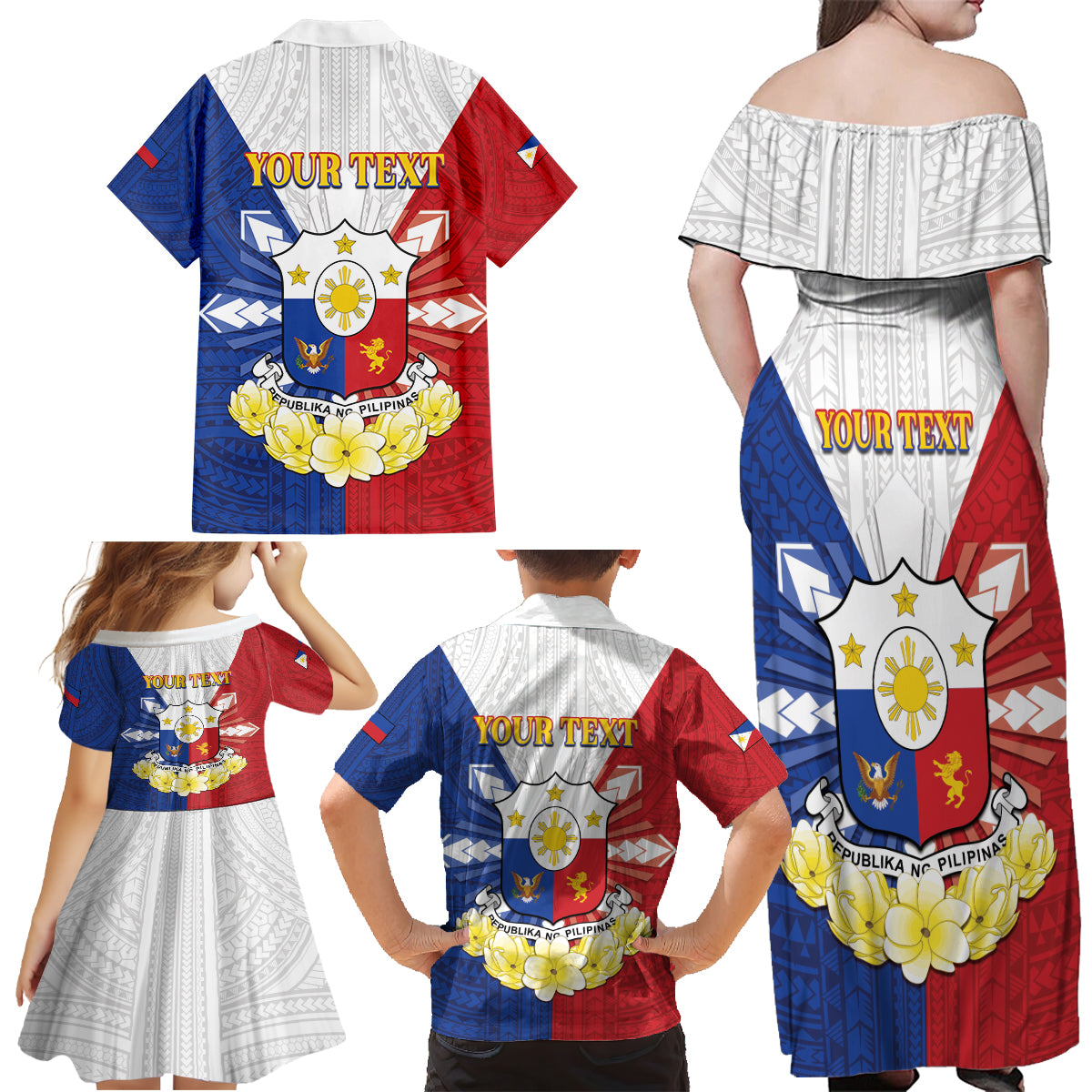 Personalised Philippines Independence Day Family Matching Off Shoulder Maxi Dress and Hawaiian Shirt Maligayang Araw ng Kalayaan Filipino Carabao LT05 - Polynesian Pride