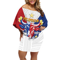 Personalised Philippines Independence Day Family Matching Off Shoulder Short Dress and Hawaiian Shirt Maligayang Araw ng Kalayaan Filipino Carabao LT05 Mom's Dress Red - Polynesian Pride