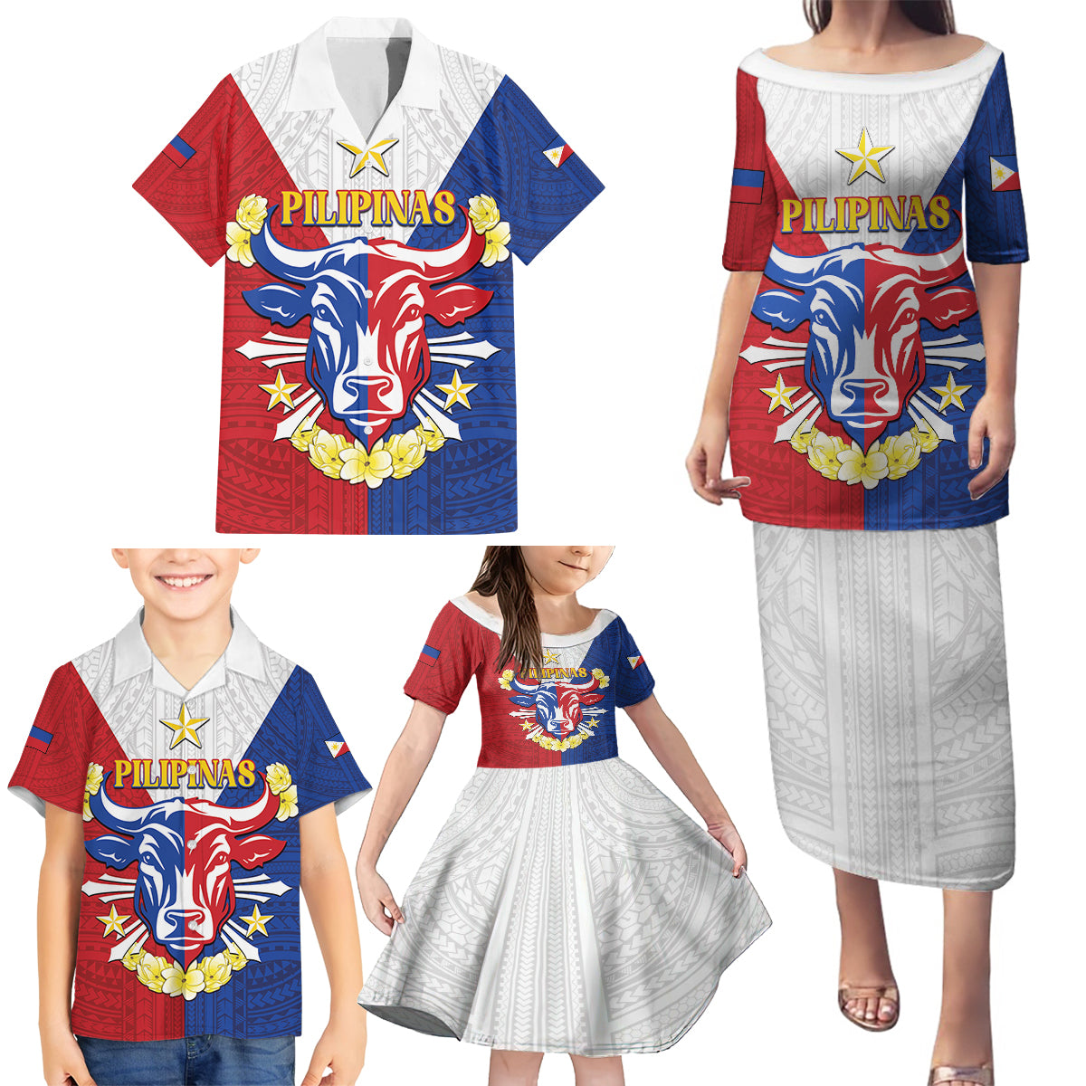 Personalised Philippines Independence Day Family Matching Puletasi and Hawaiian Shirt Maligayang Araw ng Kalayaan Filipino Carabao LT05 - Polynesian Pride