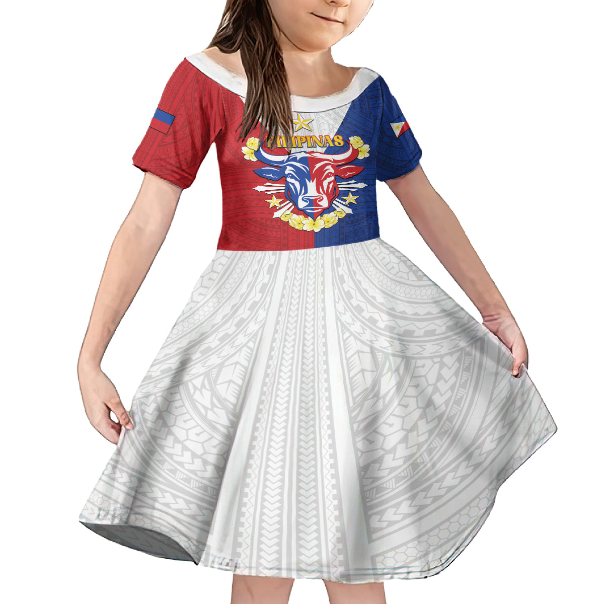 Personalised Philippines Independence Day Family Matching Summer Maxi Dress and Hawaiian Shirt Maligayang Araw ng Kalayaan Filipino Carabao LT05 Daughter's Dress Red - Polynesian Pride