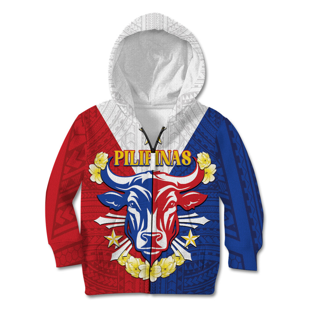 Personalised Philippines Independence Day Kid Hoodie Maligayang Araw ng Kalayaan Filipino Carabao LT05 Zip Hoodie Red - Polynesian Pride