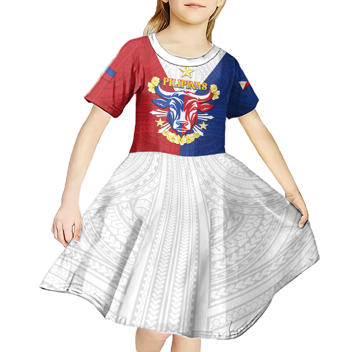 Personalised Philippines Independence Day Kid Short Sleeve Dress Maligayang Araw ng Kalayaan Filipino Carabao LT05 - Polynesian Pride