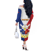 Personalised Philippines Independence Day Off The Shoulder Long Sleeve Dress Maligayang Araw ng Kalayaan Filipino Carabao LT05 - Polynesian Pride