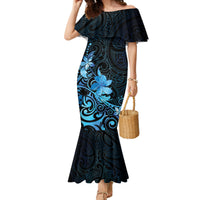 Matariki New Zealand Family Matching Mermaid Dress and Hawaiian Shirt Maori Pattern Blue Galaxy LT05 Mom's Dress Blue - Polynesian Pride