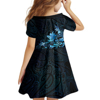 Matariki New Zealand Family Matching Off The Shoulder Long Sleeve Dress and Hawaiian Shirt Maori Pattern Blue Galaxy LT05 - Polynesian Pride