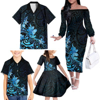Matariki New Zealand Family Matching Off The Shoulder Long Sleeve Dress and Hawaiian Shirt Maori Pattern Blue Galaxy LT05 - Polynesian Pride