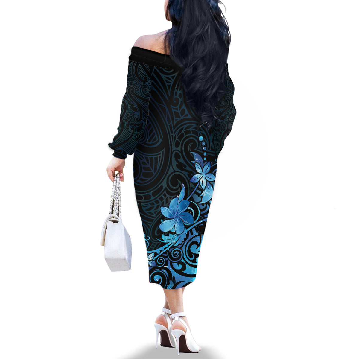 Matariki New Zealand Family Matching Off The Shoulder Long Sleeve Dress and Hawaiian Shirt Maori Pattern Blue Galaxy LT05 - Polynesian Pride