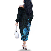 Matariki New Zealand Family Matching Off The Shoulder Long Sleeve Dress and Hawaiian Shirt Maori Pattern Blue Galaxy LT05 - Polynesian Pride