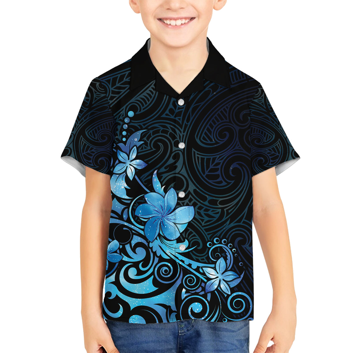Matariki New Zealand Family Matching Off The Shoulder Long Sleeve Dress and Hawaiian Shirt Maori Pattern Blue Galaxy LT05 Son's Shirt Blue - Polynesian Pride