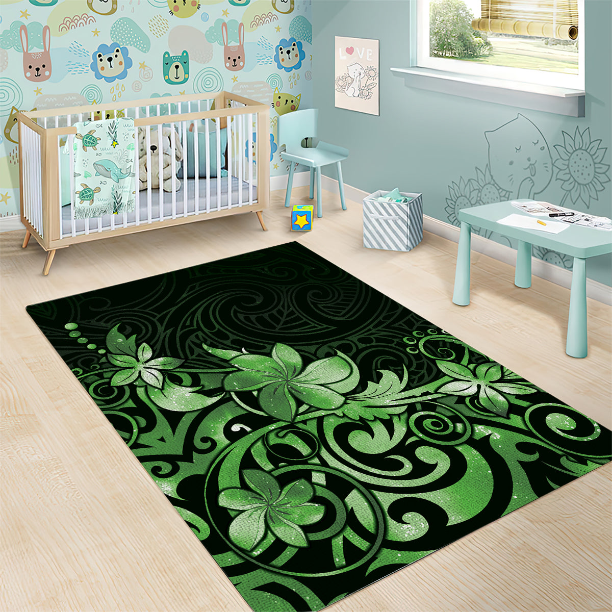 Matariki New Zealand Area Rug Maori Pattern Green Galaxy