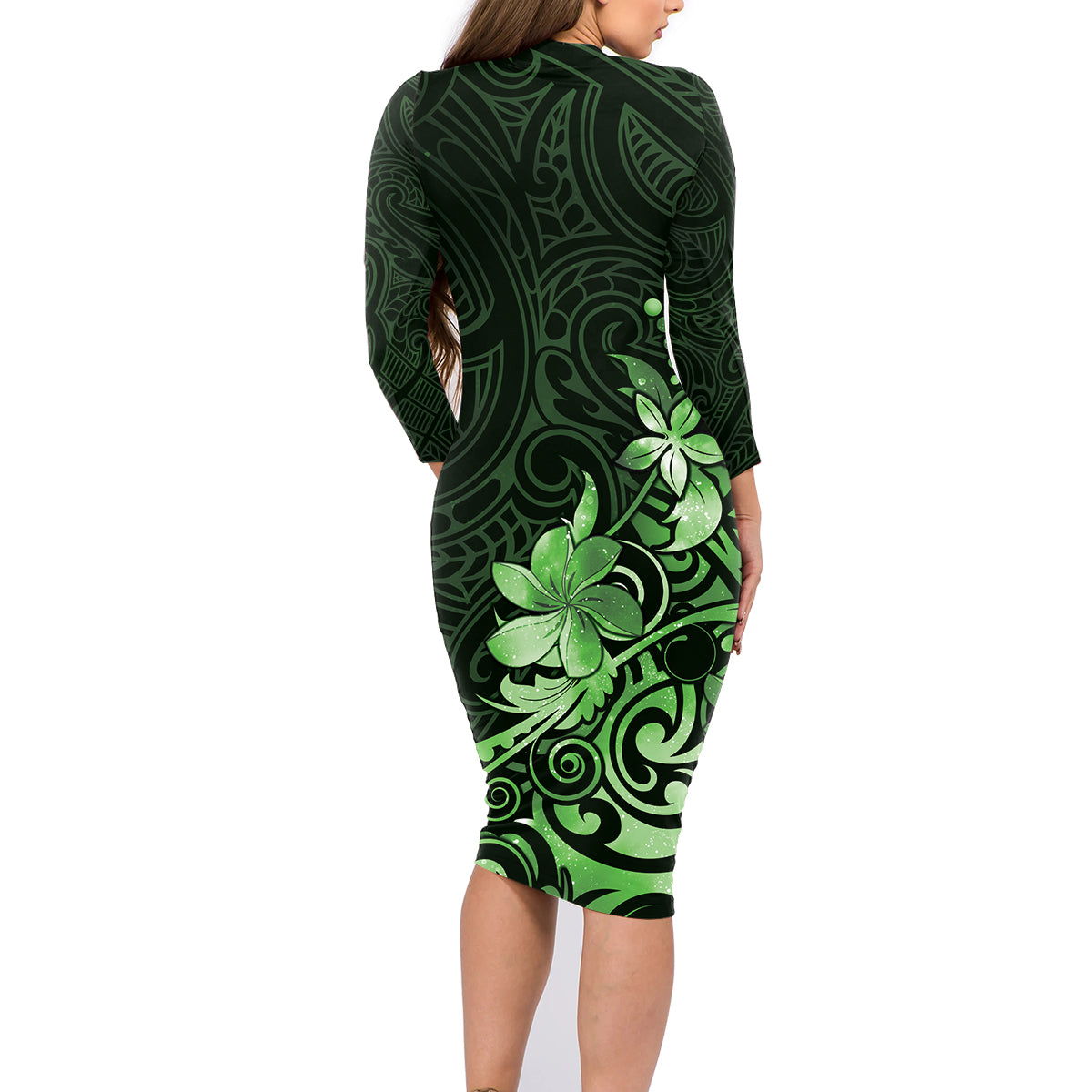 Matariki New Zealand Family Matching Long Sleeve Bodycon Dress and Hawaiian Shirt Maori Pattern Green Galaxy LT05 - Polynesian Pride
