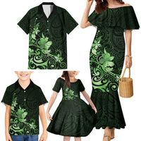 Matariki New Zealand Family Matching Mermaid Dress and Hawaiian Shirt Maori Pattern Green Galaxy LT05 - Polynesian Pride