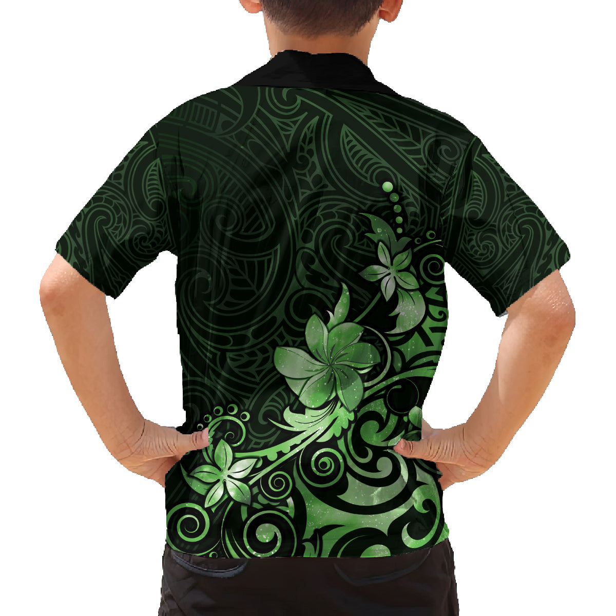 Matariki New Zealand Family Matching Off The Shoulder Long Sleeve Dress and Hawaiian Shirt Maori Pattern Green Galaxy LT05 - Polynesian Pride