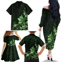 Matariki New Zealand Family Matching Off The Shoulder Long Sleeve Dress and Hawaiian Shirt Maori Pattern Green Galaxy LT05 - Polynesian Pride