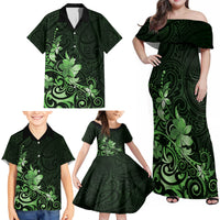 Matariki New Zealand Family Matching Off Shoulder Maxi Dress and Hawaiian Shirt Maori Pattern Green Galaxy LT05 - Polynesian Pride