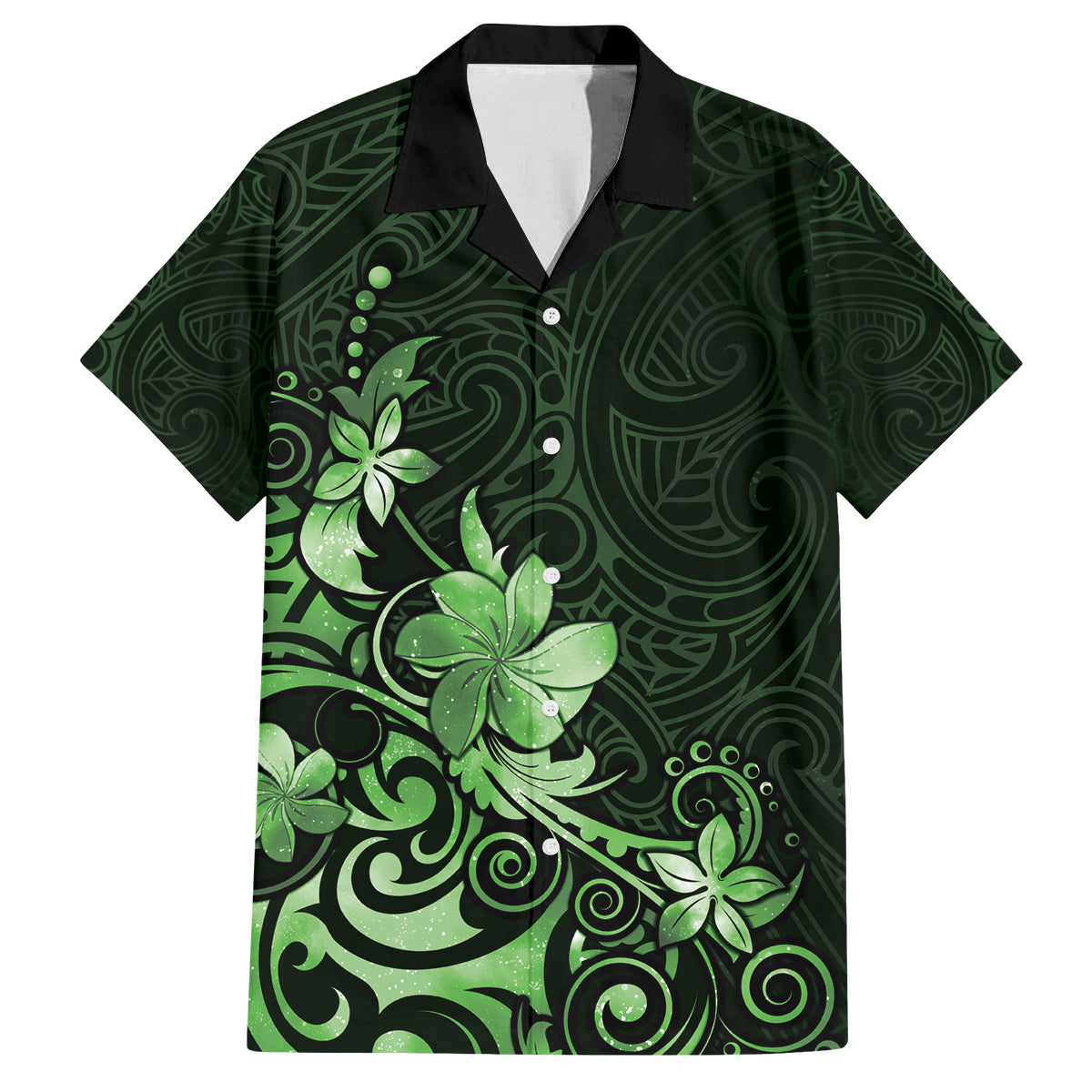 Matariki New Zealand Family Matching Off Shoulder Maxi Dress and Hawaiian Shirt Maori Pattern Green Galaxy LT05 Dad's Shirt - Short Sleeve Green - Polynesian Pride