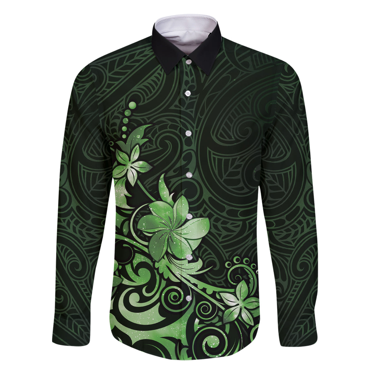 Matariki New Zealand Family Matching Off Shoulder Maxi Dress and Hawaiian Shirt Maori Pattern Green Galaxy LT05 Dad's Shirt - Long Sleeve Green - Polynesian Pride
