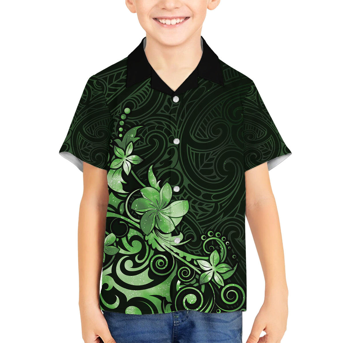 Matariki New Zealand Family Matching Off Shoulder Maxi Dress and Hawaiian Shirt Maori Pattern Green Galaxy LT05 Son's Shirt Green - Polynesian Pride