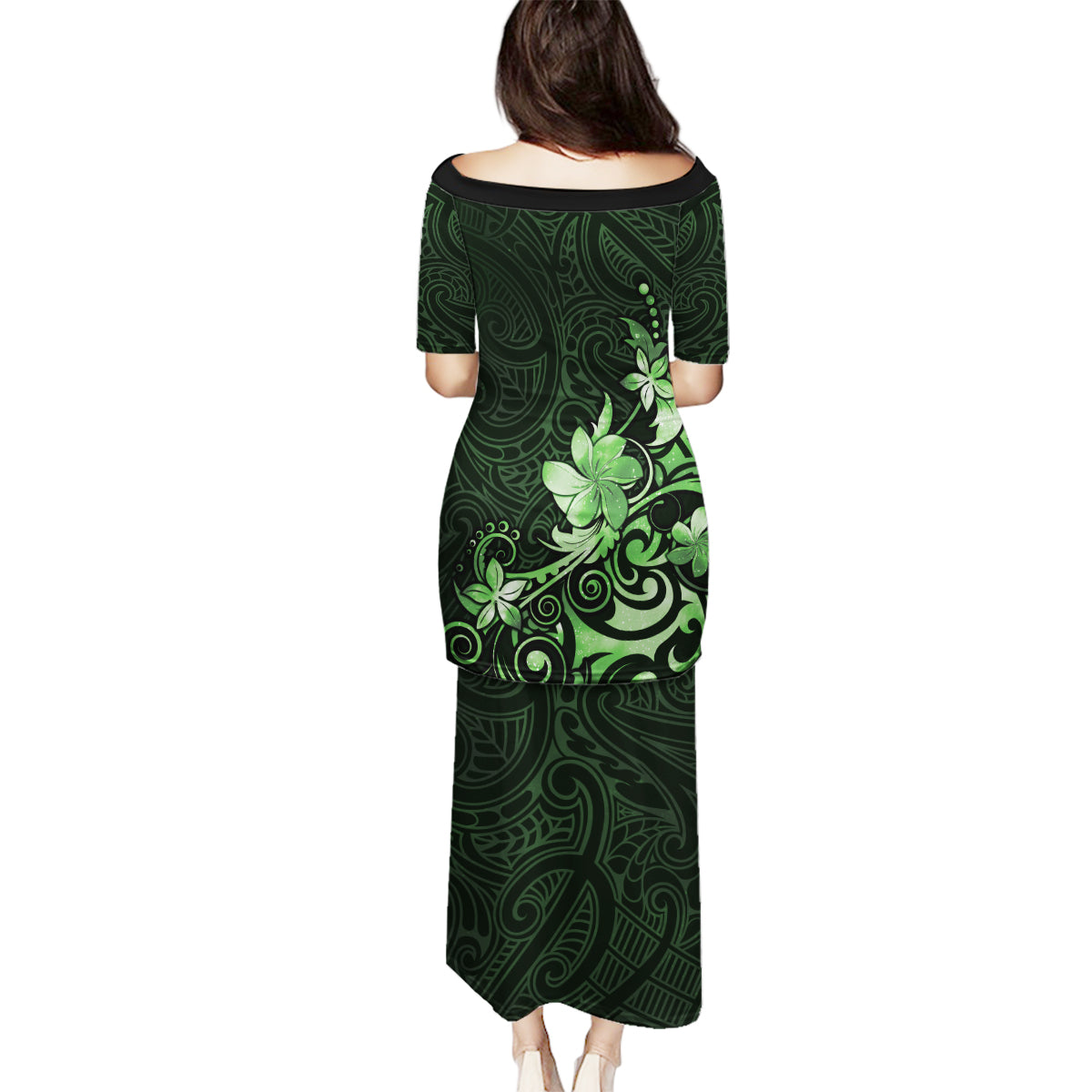 Matariki New Zealand Family Matching Puletasi and Hawaiian Shirt Maori Pattern Green Galaxy