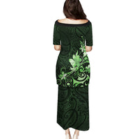 Matariki New Zealand Family Matching Puletasi and Hawaiian Shirt Maori Pattern Green Galaxy