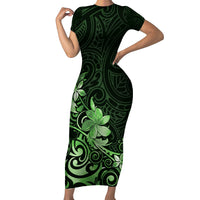 Matariki New Zealand Family Matching Short Sleeve Bodycon Dress and Hawaiian Shirt Maori Pattern Green Galaxy LT05 Mom's Dress Green - Polynesian Pride