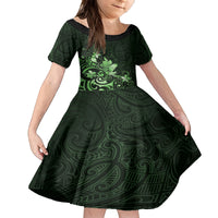 Matariki New Zealand Family Matching Summer Maxi Dress and Hawaiian Shirt Maori Pattern Green Galaxy LT05 Daughter's Dress Green - Polynesian Pride