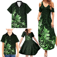 Matariki New Zealand Family Matching Summer Maxi Dress and Hawaiian Shirt Maori Pattern Green Galaxy LT05 - Polynesian Pride