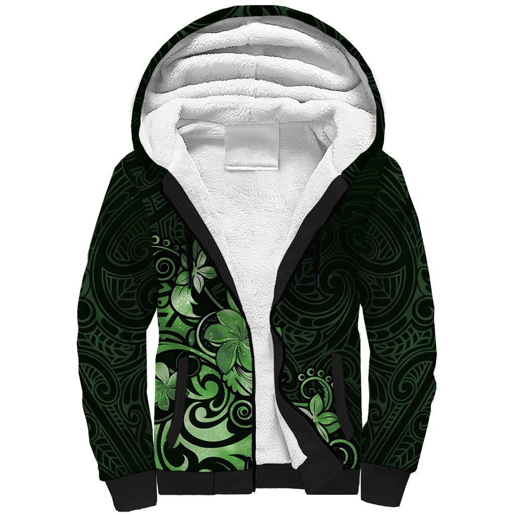 Matariki New Zealand Sherpa Hoodie Maori Pattern Green Galaxy LT05 Unisex Green - Polynesian Pride