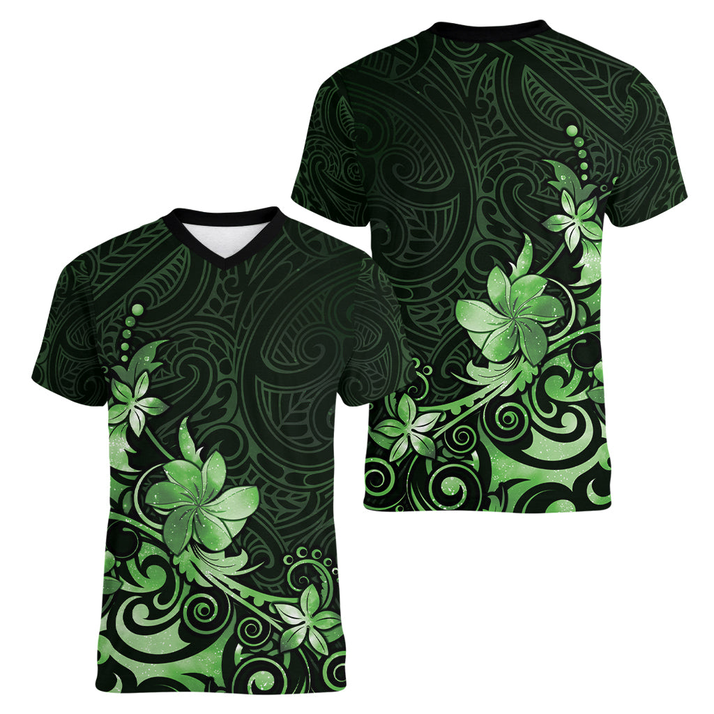 Matariki New Zealand Women V-Neck T-Shirt Maori Pattern Green Galaxy