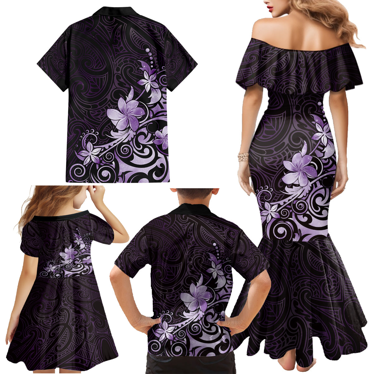 Matariki New Zealand Family Matching Mermaid Dress and Hawaiian Shirt Maori Pattern Purple Galaxy LT05 - Polynesian Pride