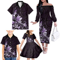 Matariki New Zealand Family Matching Off The Shoulder Long Sleeve Dress and Hawaiian Shirt Maori Pattern Purple Galaxy LT05 - Polynesian Pride