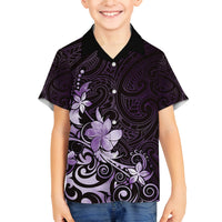 Matariki New Zealand Family Matching Off The Shoulder Long Sleeve Dress and Hawaiian Shirt Maori Pattern Purple Galaxy LT05 Son's Shirt Purple - Polynesian Pride