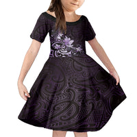 Matariki New Zealand Family Matching Off Shoulder Maxi Dress and Hawaiian Shirt Maori Pattern Purple Galaxy LT05 Daughter's Dress Purple - Polynesian Pride