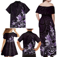Matariki New Zealand Family Matching Off Shoulder Maxi Dress and Hawaiian Shirt Maori Pattern Purple Galaxy LT05 - Polynesian Pride