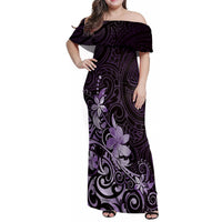 Matariki New Zealand Family Matching Off Shoulder Maxi Dress and Hawaiian Shirt Maori Pattern Purple Galaxy LT05 Mom's Dress Purple - Polynesian Pride