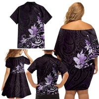 Matariki New Zealand Family Matching Off Shoulder Short Dress and Hawaiian Shirt Maori Pattern Purple Galaxy LT05 - Polynesian Pride