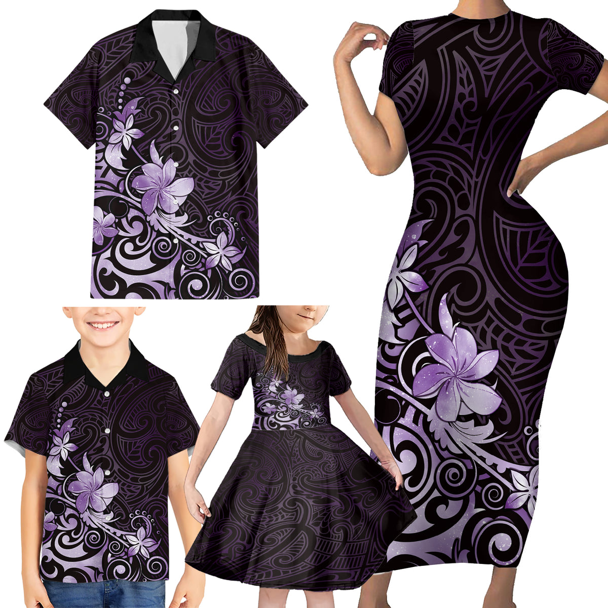 Matariki New Zealand Family Matching Short Sleeve Bodycon Dress and Hawaiian Shirt Maori Pattern Purple Galaxy LT05 - Polynesian Pride