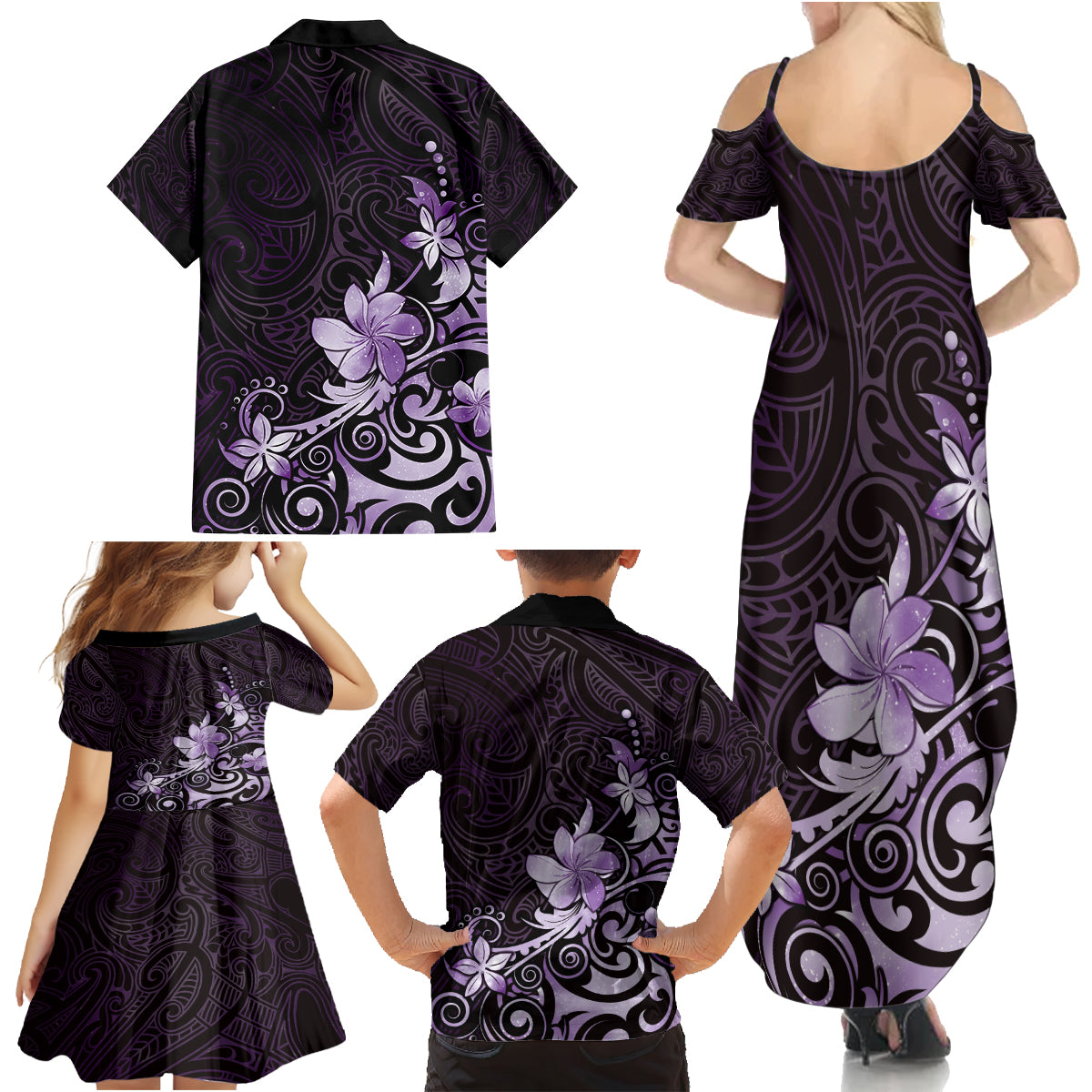 Matariki New Zealand Family Matching Summer Maxi Dress and Hawaiian Shirt Maori Pattern Purple Galaxy LT05 - Polynesian Pride