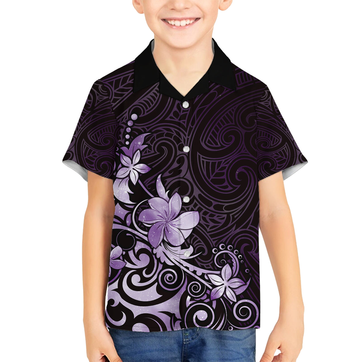 Matariki New Zealand Family Matching Summer Maxi Dress and Hawaiian Shirt Maori Pattern Purple Galaxy LT05 Son's Shirt Purple - Polynesian Pride