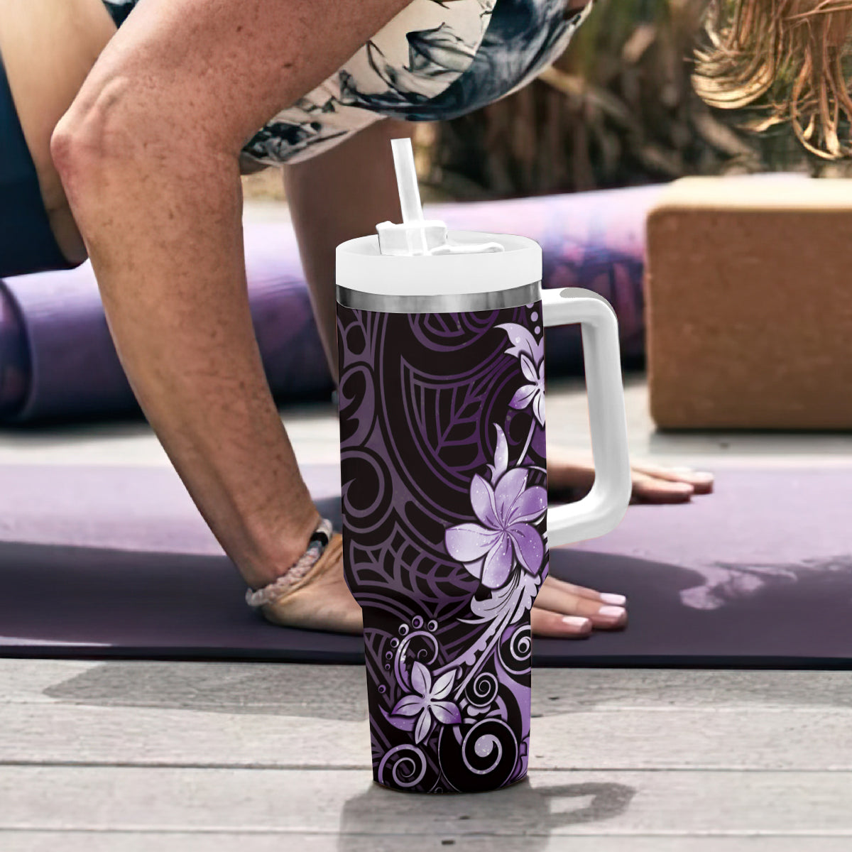 Matariki New Zealand Tumbler With Handle Maori Pattern Purple Galaxy