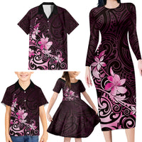 Matariki New Zealand Family Matching Long Sleeve Bodycon Dress and Hawaiian Shirt Maori Pattern Pink Galaxy LT05 - Polynesian Pride