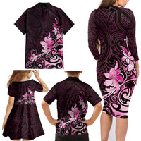 Matariki New Zealand Family Matching Long Sleeve Bodycon Dress and Hawaiian Shirt Maori Pattern Pink Galaxy LT05 - Polynesian Pride